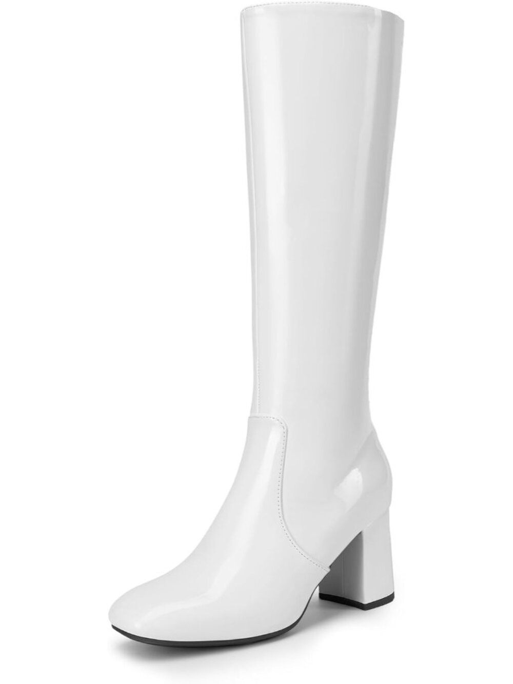 Dream Pairs Women's White Square Toe Side Zipper Comfortable Knee High Boots